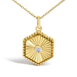 14K Yellow Gold Diamond Accent Fluted Hexagon Medallion Pendant Necklace-1 thumbnail 2