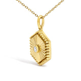 14K Yellow Gold Diamond Accent Fluted Hexagon Medallion Pendant Necklace-3 thumbnail 4