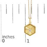 14K Yellow Gold Diamond Accent Fluted Hexagon Medallion Pendant Necklace-4 thumbnail 5