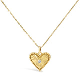 14K Yellow Gold Diamond Accent Heart Fluted Medallion Pendant Necklace-0 thumbnail 1