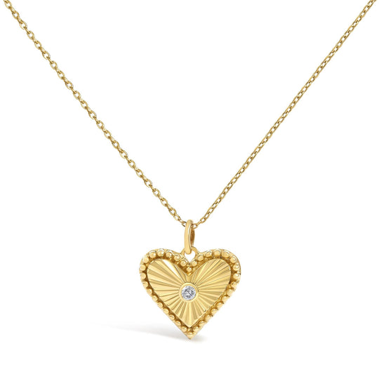 14K Yellow Gold Diamond Accent Heart Fluted Medallion Pendant Necklace-0