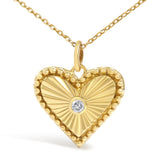 14K Yellow Gold Diamond Accent Heart Fluted Medallion Pendant Necklace-1 thumbnail 2