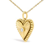 14K Yellow Gold Diamond Accent Heart Fluted Medallion Pendant Necklace-3 thumbnail 4