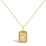 14K Yellow Gold Diamond Accent Rectangular Fluted Medallion Pendant Necklace-0 thumbnail 1