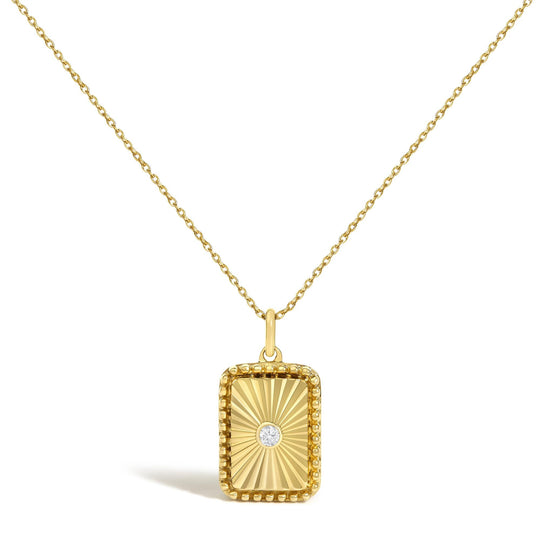 14K Yellow Gold Diamond Accent Rectangular Fluted Medallion Pendant Necklace-0