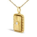 14K Yellow Gold Diamond Accent Rectangular Fluted Medallion Pendant Necklace-3 thumbnail 4