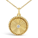 14K Yellow Gold Diamond Accent Circle Fluted Medallion Pendant Necklace-1 thumbnail 2
