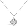 10K White Gold Diamond Accent Clover Fluted Pendant Necklace-0