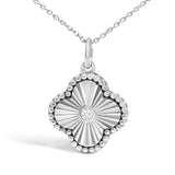 10K White Gold Diamond Accent Clover Fluted Pendant Necklace-1 thumbnail 2