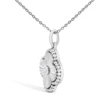 10K White Gold Diamond Accent Clover Fluted Pendant Necklace-3 thumbnail 4