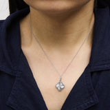 10K White Gold Diamond Accent Clover Fluted Pendant Necklace-2 thumbnail 3