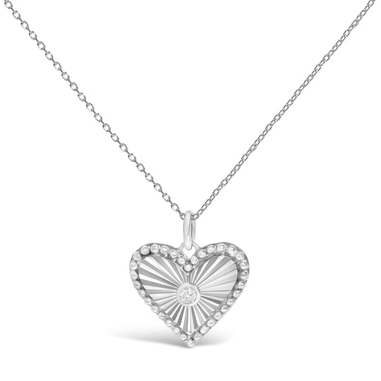 10K White Gold Diamond Accent Heart Fluted Medallion Pendant Necklace-0