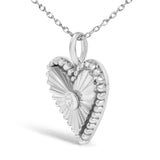 10K White Gold Diamond Accent Heart Fluted Medallion Pendant Necklace-3 thumbnail 4