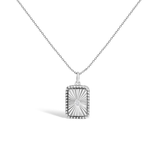 10K White Gold Diamond Accent Rectangular Shape Medallion Pendant Necklace-0