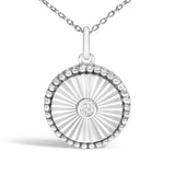 10K White Gold Diamond Accent Round Fluted Medallion Pendant Necklace-1 thumbnail 2