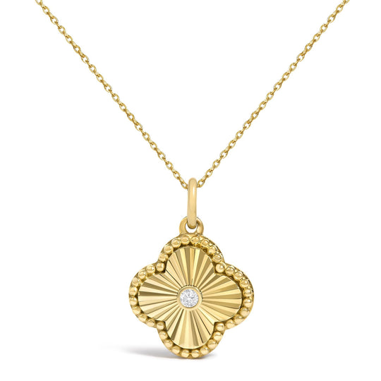 10K Yellow Gold Diamond Accent Clover Fluted Pendant Necklace-0