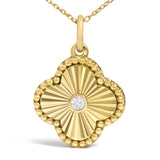 10K Yellow Gold Diamond Accent Clover Fluted Pendant Necklace-1 thumbnail 2