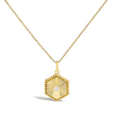 10K Yellow Gold Diamond Accent Hexagonal Fluted Medallion Pendant Necklace-0 thumbnail 1