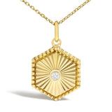 10K Yellow Gold Diamond Accent Hexagonal Fluted Medallion Pendant Necklace-1 thumbnail 2