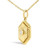 10K Yellow Gold Diamond Accent Hexagonal Fluted Medallion Pendant Necklace-3 thumbnail 4
