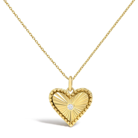 10K Yellow Gold Diamond Accent Heart Medallion Fluted Pendant Necklace-0