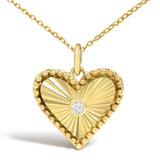 10K Yellow Gold Diamond Accent Heart Medallion Fluted Pendant Necklace-1 thumbnail 2