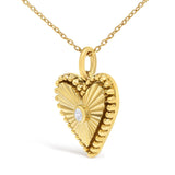 10K Yellow Gold Diamond Accent Heart Medallion Fluted Pendant Necklace-3 thumbnail 4