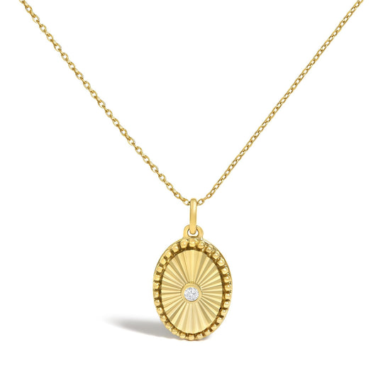 10K Yellow Gold Diamond Accent Oval Fluted Medallion Pendant Necklace-0