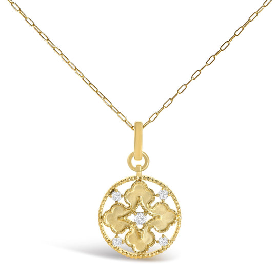 10K Yellow Gold 1/5 Cttw Diamond Openwork Medallion Pendant Necklace-0