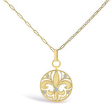 14K Yellow Gold 1/4 Cttw Round Diamond Openwork Fleur de Lis Medallion Pendant Necklace-0 thumbnail 1