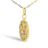 14K Yellow Gold 1/4 Cttw Round Diamond Openwork Fleur de Lis Medallion Pendant Necklace-3 thumbnail 4