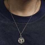 14K Yellow Gold 1/4 Cttw Round Diamond Openwork Fleur de Lis Medallion Pendant Necklace-2 thumbnail 3