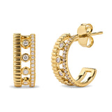 10K Yellow Gold 1/5 Cttw Diamond 3 Row Huggie Hoop Earring-1 thumbnail 2