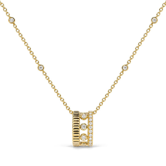 10K Yellow Gold 1/5 Cttw Diamond 3 Row Circle Pendant Necklace-0