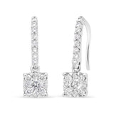 14K White 1/2 Cttw Round Diamond Halo Dangle Hook Earring - (H-I Color, SI2-I1 Clarity)-0 thumbnail 1