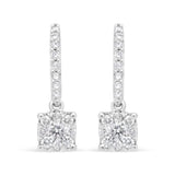 14K White 1/2 Cttw Round Diamond Halo Dangle Hook Earring - (H-I Color, SI2-I1 Clarity)-1 thumbnail 2