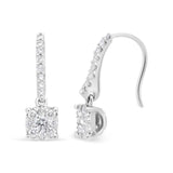 14K White 1/2 Cttw Round Diamond Halo Dangle Hook Earring - (H-I Color, SI2-I1 Clarity)-3 thumbnail 4