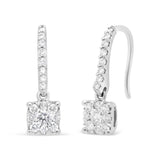 14K White 1/2 Cttw Round Diamond Halo Dangle Hook Earring - (H-I Color, SI2-I1 Clarity)-4 thumbnail 5