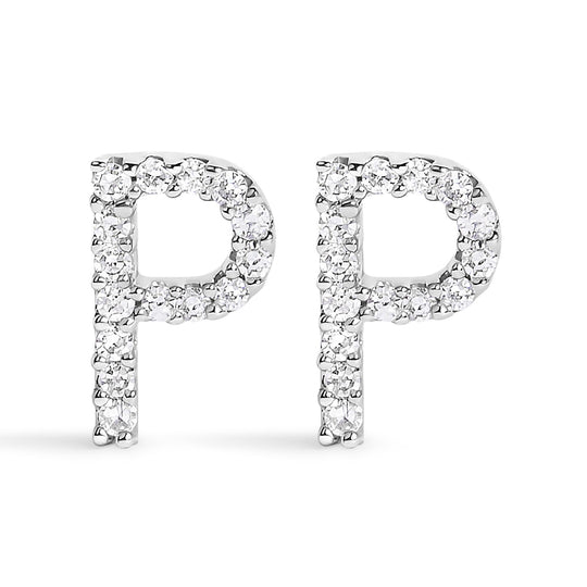 10K White Gold 1/10 Cttw Diamond Initial “A” to "Z" Stud Earring-20
