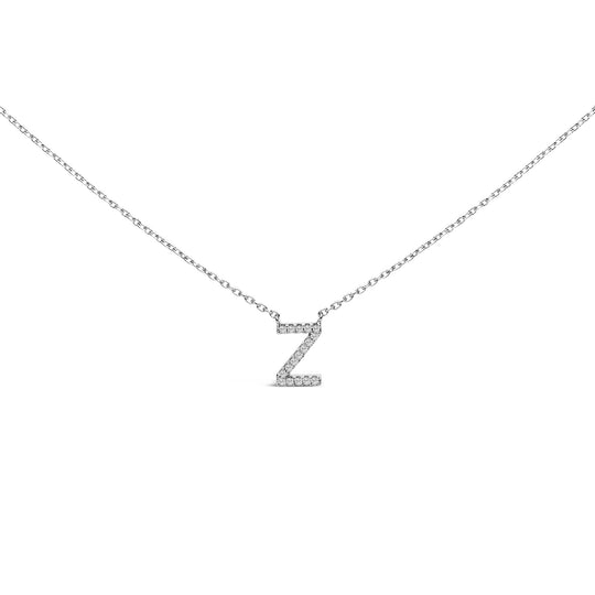10K White Gold Diamond Accent "A-Z" Block Initial Pendant Necklace-0