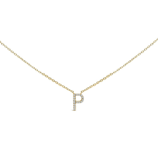 10K Yellow Gold Diamond Accent "A-Z" Block Initial Pendant Necklace-20