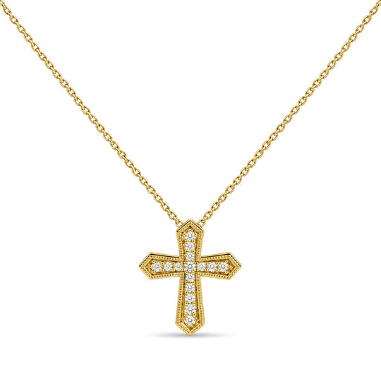 10K Yellow Gold 1/7 Cttw Diamond Petite Cross Pendant Necklace