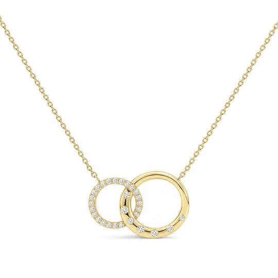 10K Yellow Gold 1/7 Cttw Diamond Inter Link Circle Necklace
