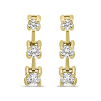 14K Gold Round Diamond 3 Stone Graduated Linear Drop Past, Present and Future Stud Earrings (H-I Color, SI1-SI2 Clarity)