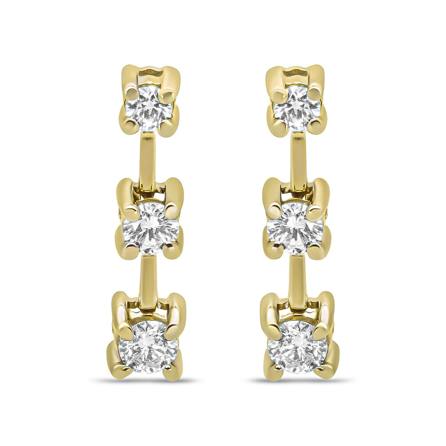 14K Gold Round Diamond 3 Stone Graduated Linear Drop Past, Present and Future Stud Earrings (H-I Color, SI1-SI2 Clarity)