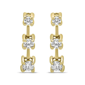 14K Gold Round Diamond 3 Stone Graduated Linear Drop Past, Present and Future Stud Earrings (H-I Color, SI1-SI2 Clarity)-1