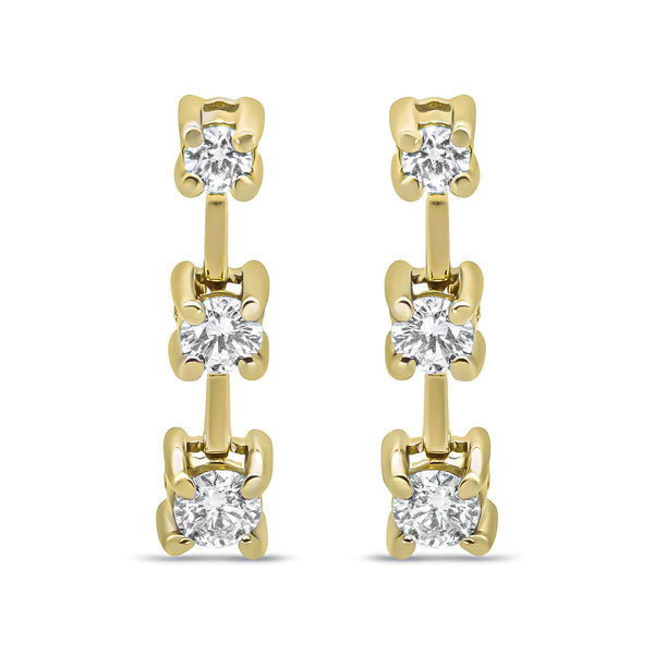 14K Gold Round Diamond 3 Stone Graduated Linear Drop Past, Present and Future Stud Earrings (H-I Color, SI1-SI2 Clarity)