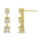 14K Gold Round Diamond 3 Stone Graduated Linear Drop Past, Present and Future Stud Earrings (H-I Color, SI1-SI2 Clarity)-3 thumbnail 4