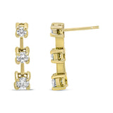 14K Gold Round Diamond 3 Stone Graduated Linear Drop Past, Present and Future Stud Earrings (H-I Color, SI1-SI2 Clarity)-4 thumbnail 5