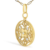 14K Yellow Gold 1/4 Cttw Diamond Openwork Medallion Pendant Necklace-3 thumbnail 4